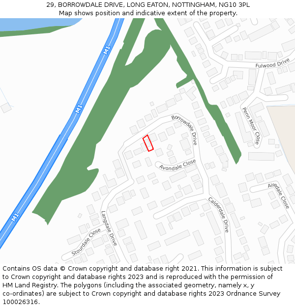 29, BORROWDALE DRIVE, LONG EATON, NOTTINGHAM, NG10 3PL: Location map and indicative extent of plot