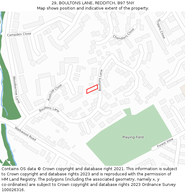 29, BOULTONS LANE, REDDITCH, B97 5NY: Location map and indicative extent of plot