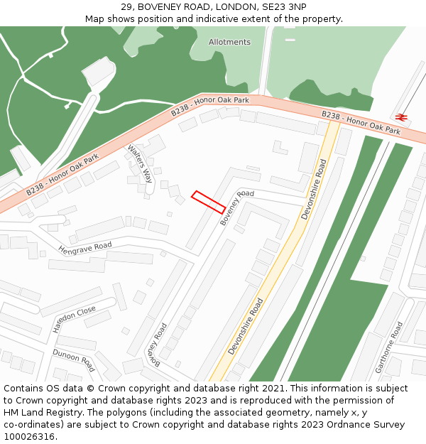 29, BOVENEY ROAD, LONDON, SE23 3NP: Location map and indicative extent of plot