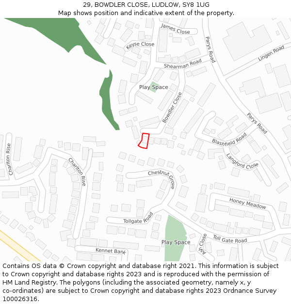 29, BOWDLER CLOSE, LUDLOW, SY8 1UG: Location map and indicative extent of plot