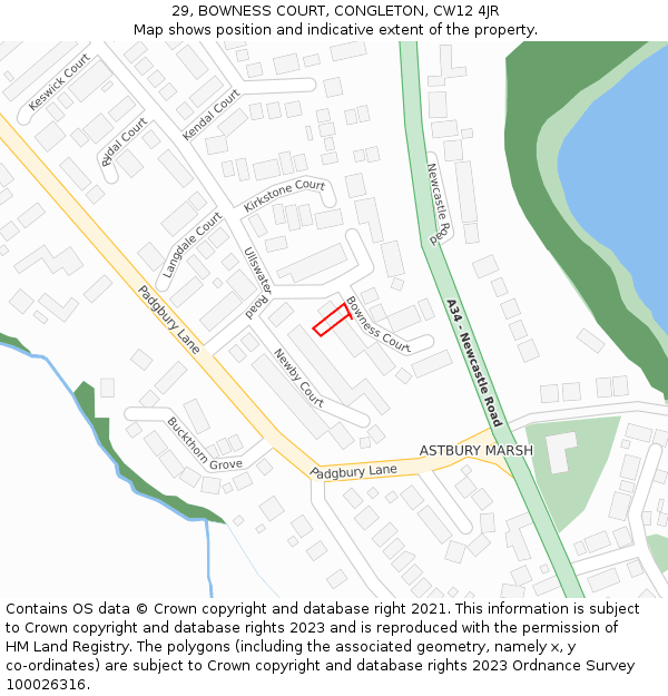 29, BOWNESS COURT, CONGLETON, CW12 4JR: Location map and indicative extent of plot