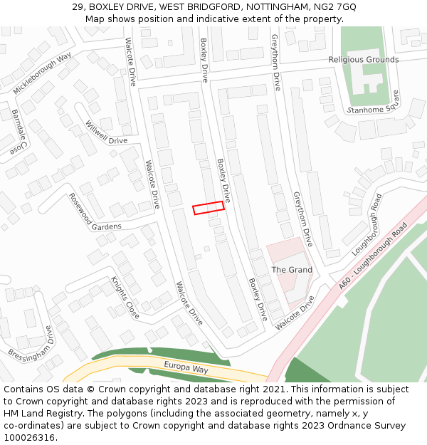 29, BOXLEY DRIVE, WEST BRIDGFORD, NOTTINGHAM, NG2 7GQ: Location map and indicative extent of plot