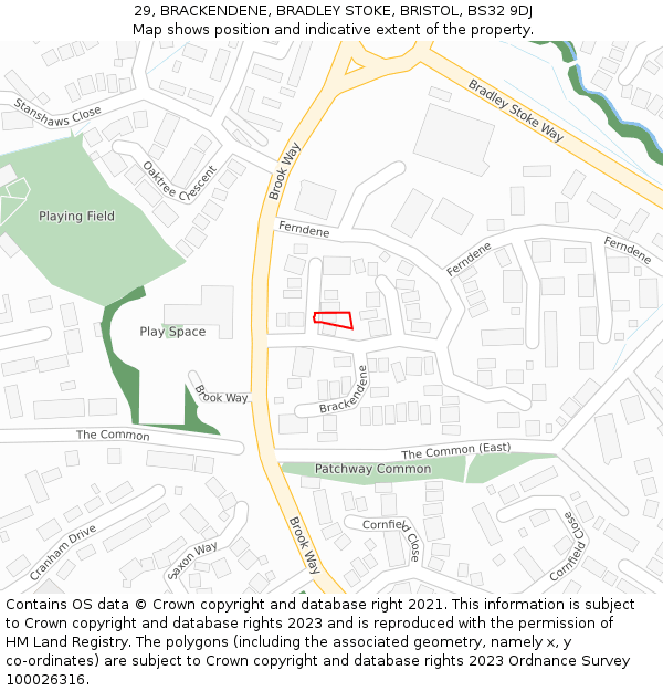 29, BRACKENDENE, BRADLEY STOKE, BRISTOL, BS32 9DJ: Location map and indicative extent of plot