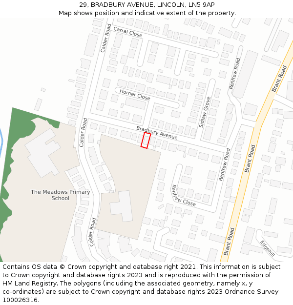 29, BRADBURY AVENUE, LINCOLN, LN5 9AP: Location map and indicative extent of plot