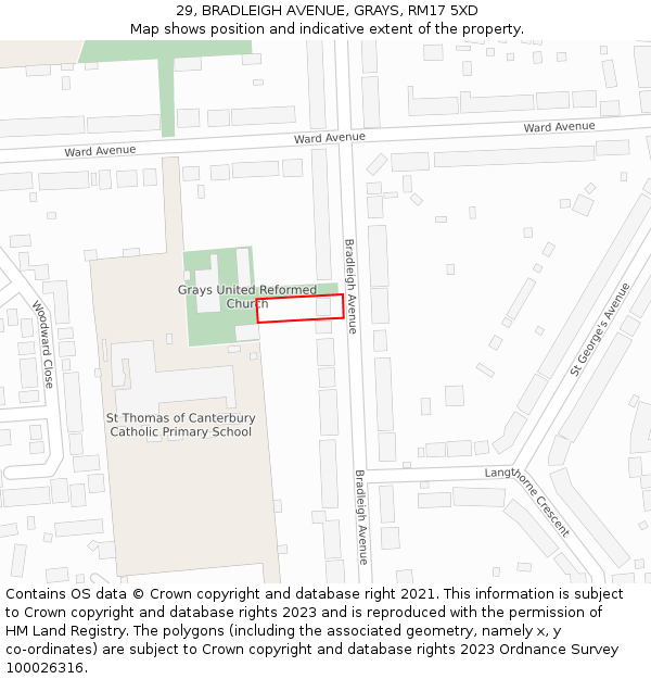 29, BRADLEIGH AVENUE, GRAYS, RM17 5XD: Location map and indicative extent of plot