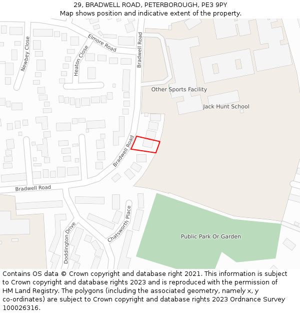 29, BRADWELL ROAD, PETERBOROUGH, PE3 9PY: Location map and indicative extent of plot