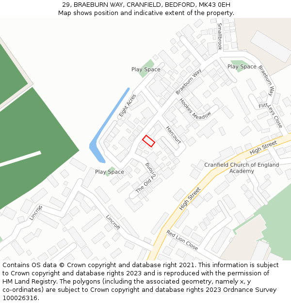 29, BRAEBURN WAY, CRANFIELD, BEDFORD, MK43 0EH: Location map and indicative extent of plot