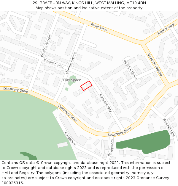 29, BRAEBURN WAY, KINGS HILL, WEST MALLING, ME19 4BN: Location map and indicative extent of plot