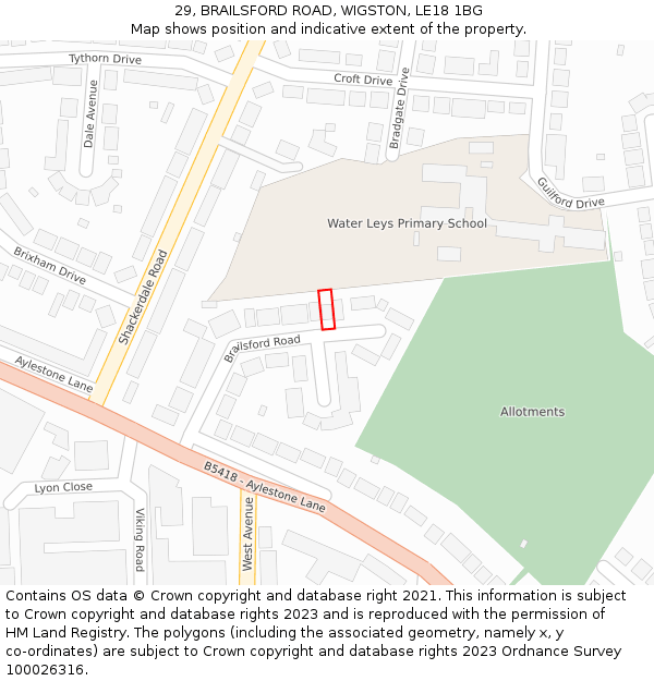 29, BRAILSFORD ROAD, WIGSTON, LE18 1BG: Location map and indicative extent of plot