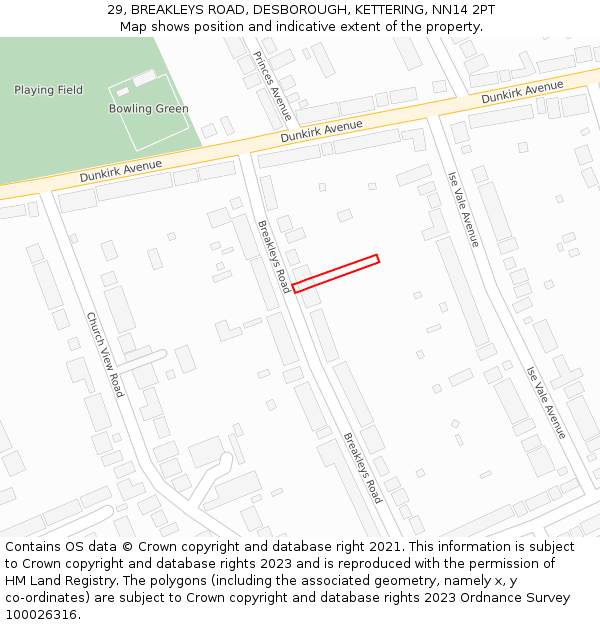 29, BREAKLEYS ROAD, DESBOROUGH, KETTERING, NN14 2PT: Location map and indicative extent of plot