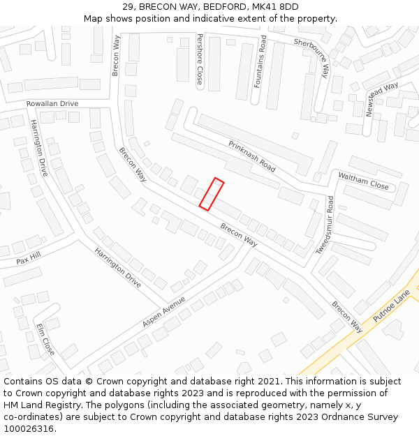 29, BRECON WAY, BEDFORD, MK41 8DD: Location map and indicative extent of plot