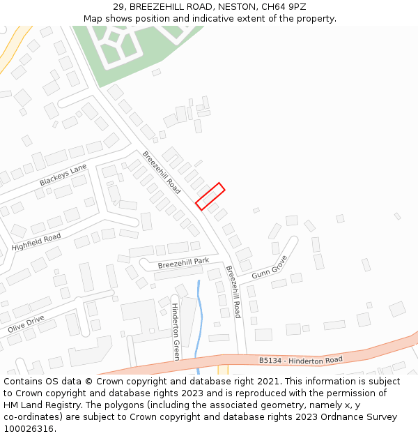 29, BREEZEHILL ROAD, NESTON, CH64 9PZ: Location map and indicative extent of plot