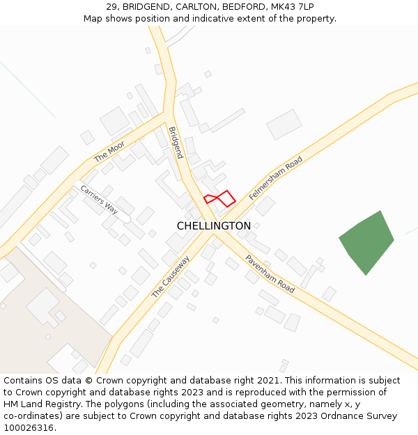 29, BRIDGEND, CARLTON, BEDFORD, MK43 7LP: Location map and indicative extent of plot