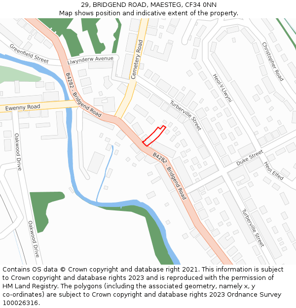 29, BRIDGEND ROAD, MAESTEG, CF34 0NN: Location map and indicative extent of plot