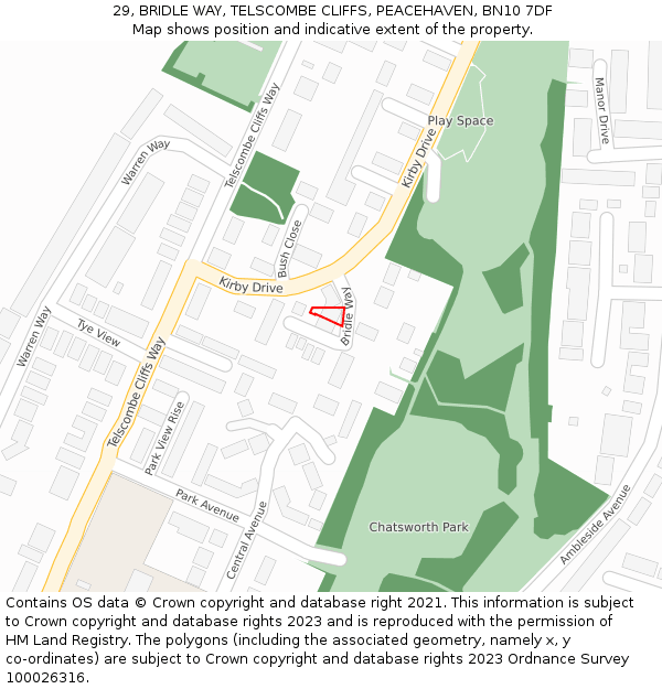 29, BRIDLE WAY, TELSCOMBE CLIFFS, PEACEHAVEN, BN10 7DF: Location map and indicative extent of plot