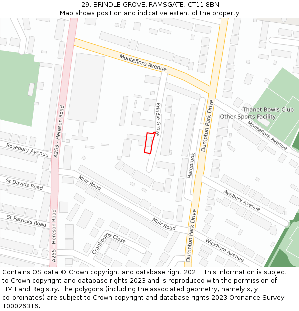 29, BRINDLE GROVE, RAMSGATE, CT11 8BN: Location map and indicative extent of plot