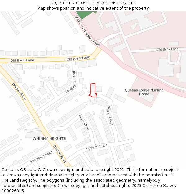 29, BRITTEN CLOSE, BLACKBURN, BB2 3TD: Location map and indicative extent of plot