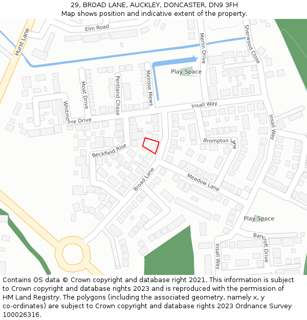 29, BROAD LANE, AUCKLEY, DONCASTER, DN9 3FH: Location map and indicative extent of plot