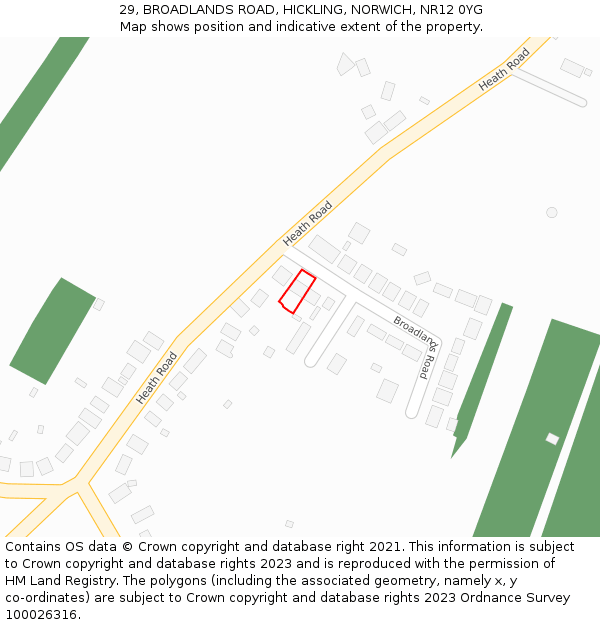 29, BROADLANDS ROAD, HICKLING, NORWICH, NR12 0YG: Location map and indicative extent of plot