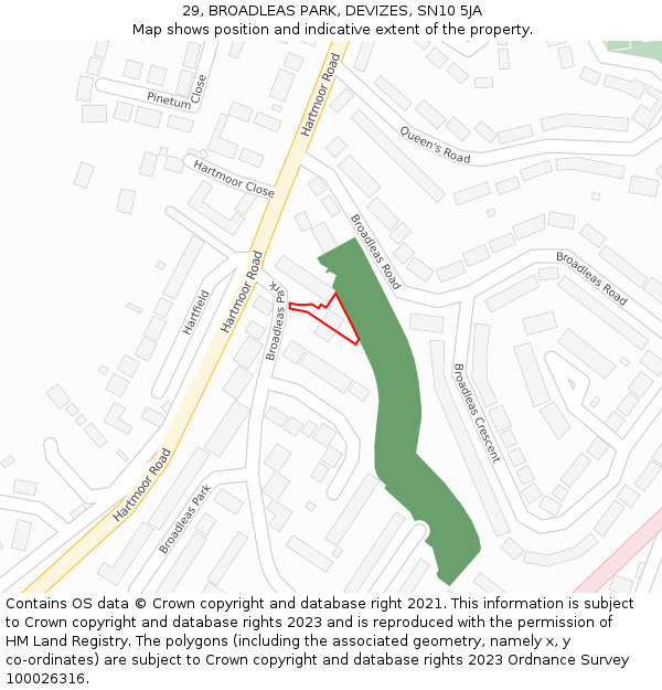 29, BROADLEAS PARK, DEVIZES, SN10 5JA: Location map and indicative extent of plot