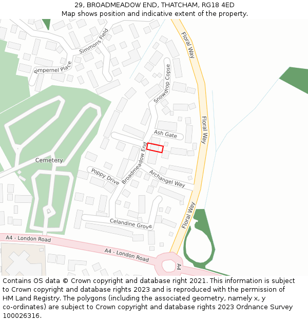 29, BROADMEADOW END, THATCHAM, RG18 4ED: Location map and indicative extent of plot