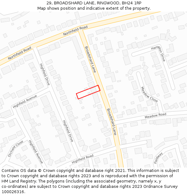 29, BROADSHARD LANE, RINGWOOD, BH24 1RP: Location map and indicative extent of plot