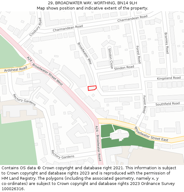 29, BROADWATER WAY, WORTHING, BN14 9LH: Location map and indicative extent of plot