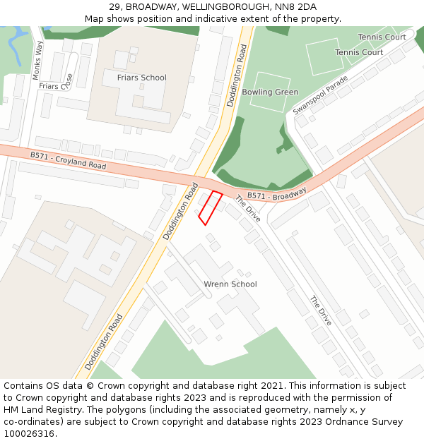 29, BROADWAY, WELLINGBOROUGH, NN8 2DA: Location map and indicative extent of plot