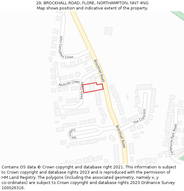 29, BROCKHALL ROAD, FLORE, NORTHAMPTON, NN7 4NG: Location map and indicative extent of plot
