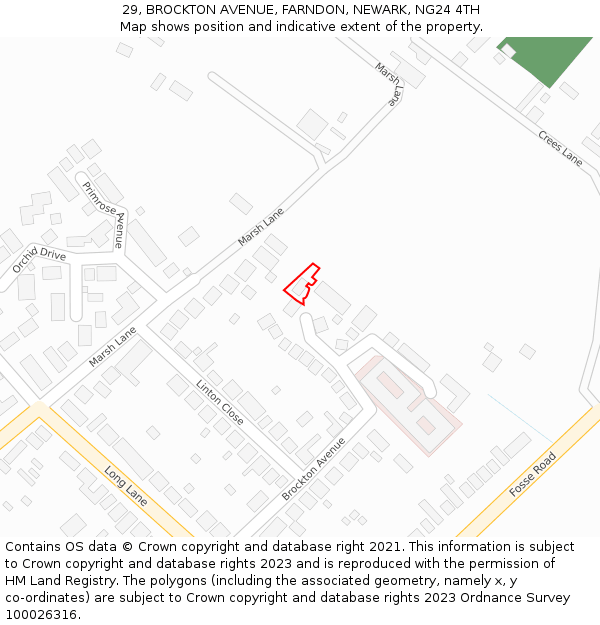 29, BROCKTON AVENUE, FARNDON, NEWARK, NG24 4TH: Location map and indicative extent of plot