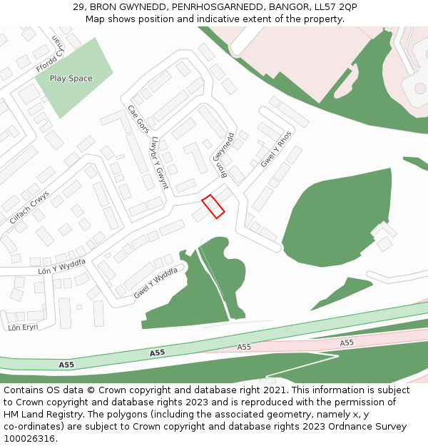 29, BRON GWYNEDD, PENRHOSGARNEDD, BANGOR, LL57 2QP: Location map and indicative extent of plot