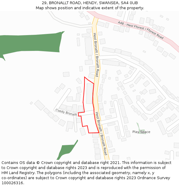 29, BRONALLT ROAD, HENDY, SWANSEA, SA4 0UB: Location map and indicative extent of plot