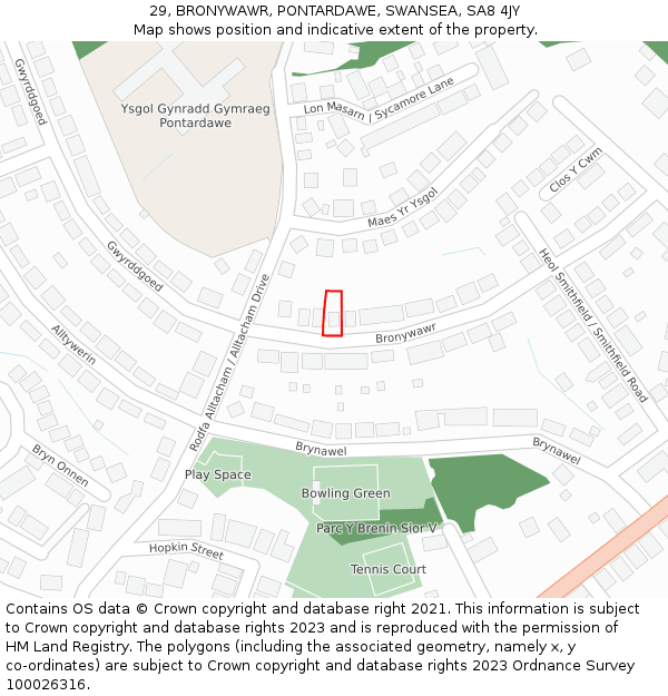 29, BRONYWAWR, PONTARDAWE, SWANSEA, SA8 4JY: Location map and indicative extent of plot