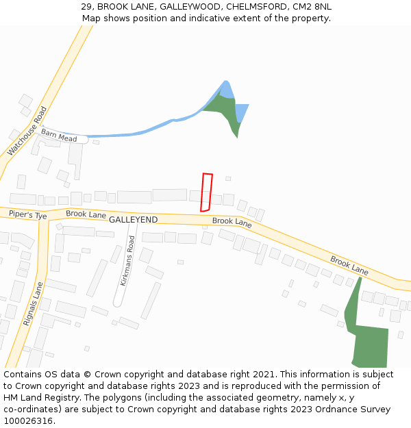 29, BROOK LANE, GALLEYWOOD, CHELMSFORD, CM2 8NL: Location map and indicative extent of plot