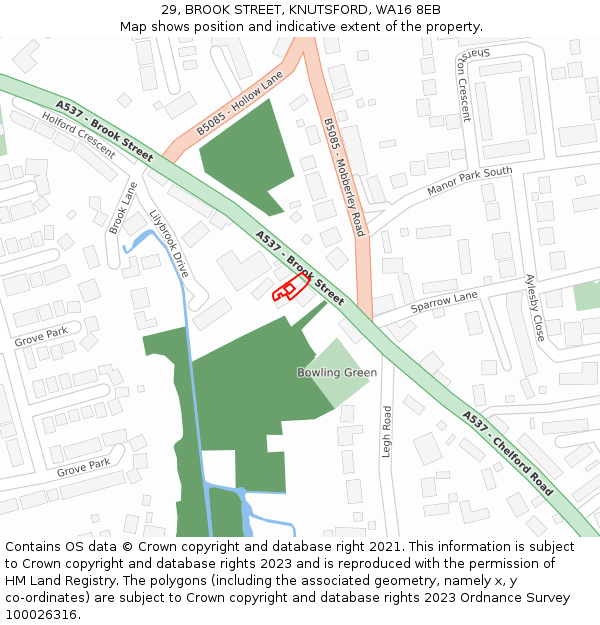 29, BROOK STREET, KNUTSFORD, WA16 8EB: Location map and indicative extent of plot