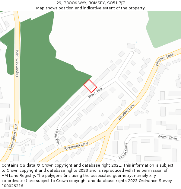 29, BROOK WAY, ROMSEY, SO51 7JZ: Location map and indicative extent of plot