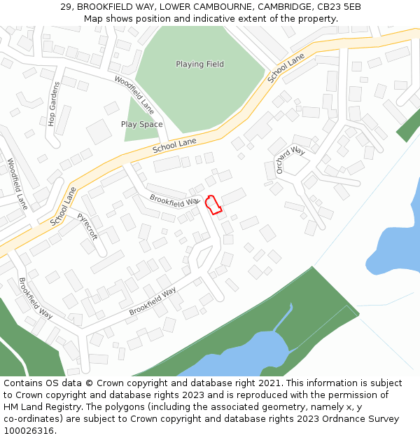 29, BROOKFIELD WAY, LOWER CAMBOURNE, CAMBRIDGE, CB23 5EB: Location map and indicative extent of plot