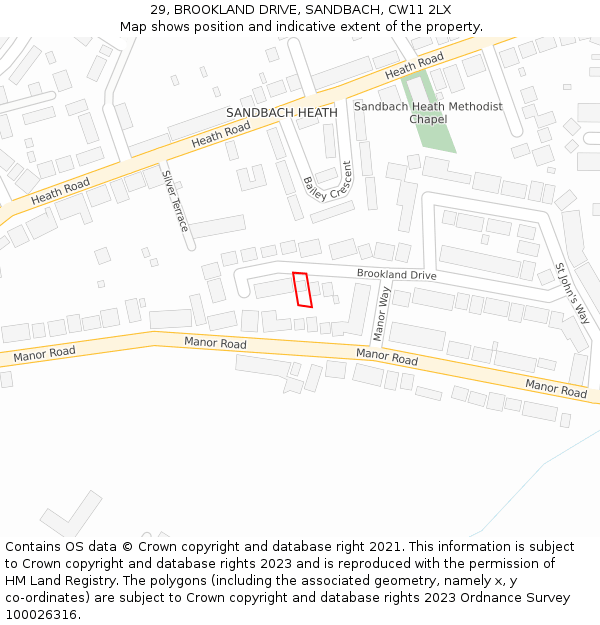 29, BROOKLAND DRIVE, SANDBACH, CW11 2LX: Location map and indicative extent of plot