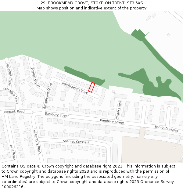 29, BROOKMEAD GROVE, STOKE-ON-TRENT, ST3 5XS: Location map and indicative extent of plot