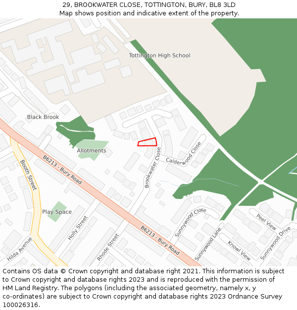 29, BROOKWATER CLOSE, TOTTINGTON, BURY, BL8 3LD: Location map and indicative extent of plot