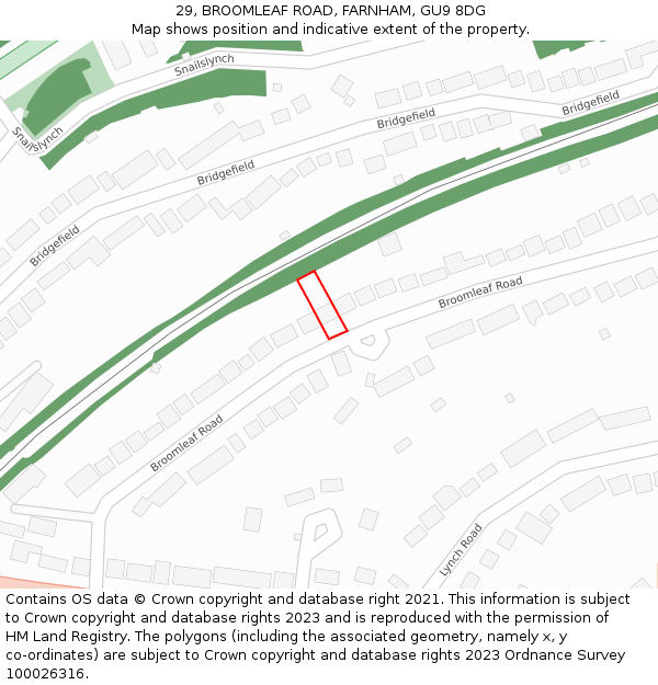 29, BROOMLEAF ROAD, FARNHAM, GU9 8DG: Location map and indicative extent of plot
