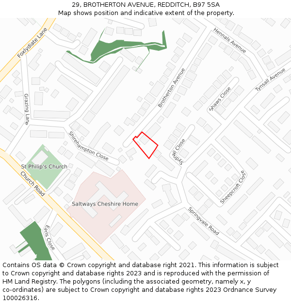 29, BROTHERTON AVENUE, REDDITCH, B97 5SA: Location map and indicative extent of plot