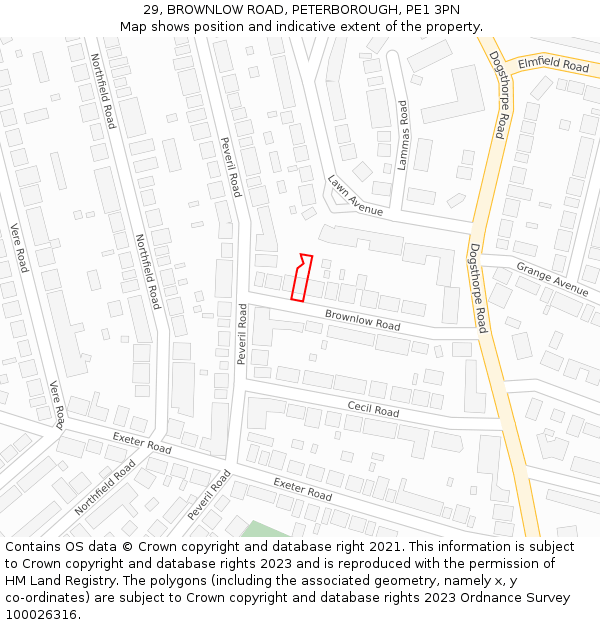 29, BROWNLOW ROAD, PETERBOROUGH, PE1 3PN: Location map and indicative extent of plot