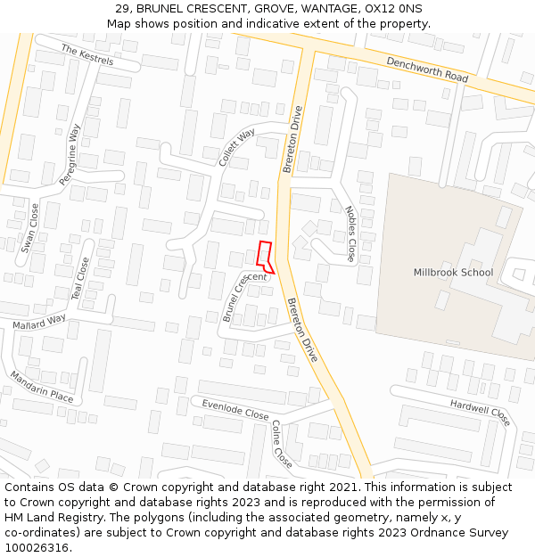 29, BRUNEL CRESCENT, GROVE, WANTAGE, OX12 0NS: Location map and indicative extent of plot