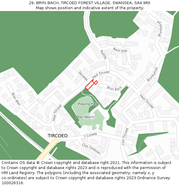 29, BRYN BACH, TIRCOED FOREST VILLAGE, SWANSEA, SA4 9RX: Location map and indicative extent of plot