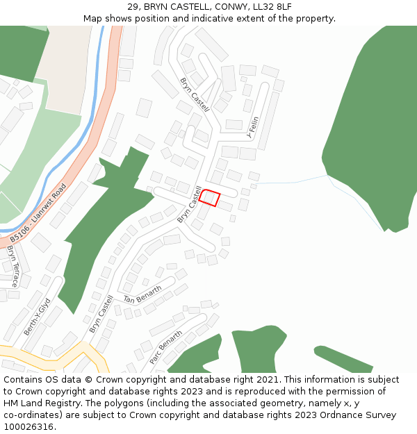 29, BRYN CASTELL, CONWY, LL32 8LF: Location map and indicative extent of plot