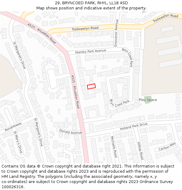 29, BRYNCOED PARK, RHYL, LL18 4SD: Location map and indicative extent of plot