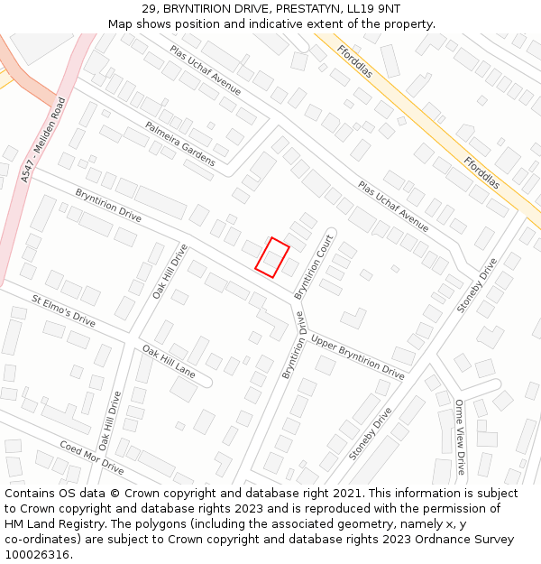 29, BRYNTIRION DRIVE, PRESTATYN, LL19 9NT: Location map and indicative extent of plot