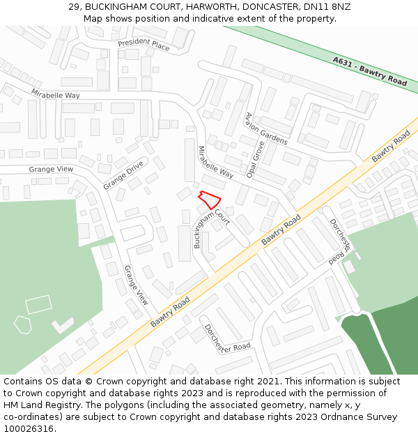 29, BUCKINGHAM COURT, HARWORTH, DONCASTER, DN11 8NZ: Location map and indicative extent of plot