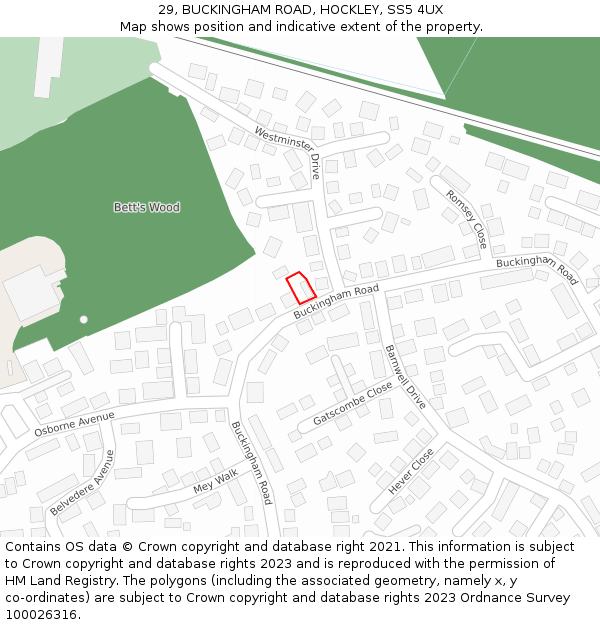 29, BUCKINGHAM ROAD, HOCKLEY, SS5 4UX: Location map and indicative extent of plot